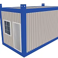 Single Container Building With Blue Frame Gray Corrugated Walls Door And Window Bars 3d model