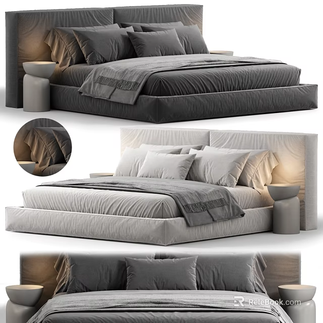 Modern Double Bed Interior Design With Comfortable Pillows Bedding And Side Lamps 3d model 