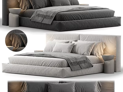 Modern Double Bed Interior Design With Comfortable Pillows Bedding And Side Lamps 3d model