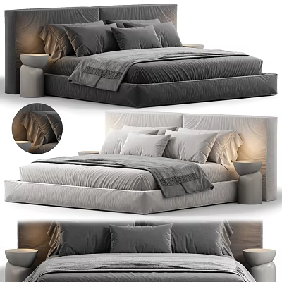 Modern Double Bed Interior Design With Comfortable Pillows Bedding And Side Lamps 3d model