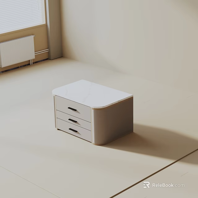 Modern Minimalist Side Table With White Marble Top And Three Drawers 3d model
