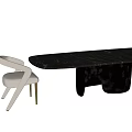Modern Dining Table Set With Curved Beige Chairs Marble Top And Metal Legs
