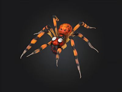 Orange Spider With Black Spots Orange Black Legs White Eye Like Parts On Black Background 3d model
