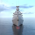Modern Warship Navigating On Calm Ocean Surface
