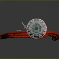 Decorative Silver Circular Necklace Pendant with Red Rope and Intricate Pattern
