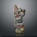 Garden Gnome Statue With Pointed Hat Holding Magnifying Glass And Flowers On Decorative Base