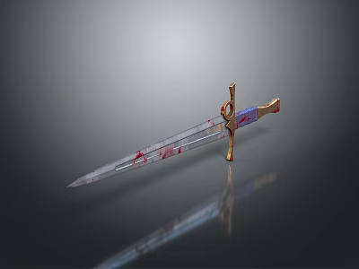 Decorative Mythical Sword with Golden Hilt Red Patterns and Sharp Blade 3d model