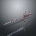 Decorative Mythical Sword with Golden Hilt Red Patterns and Sharp Blade 3d model