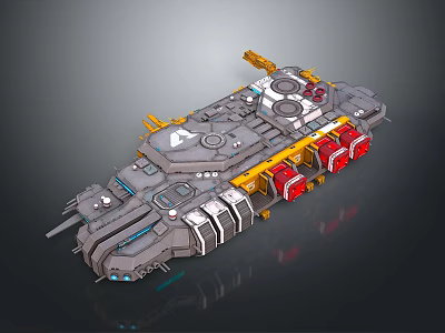 Sci fi Warship With Futuristic Design And Colorful Components 3d model