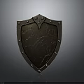 Ancient Metal Shield with Riveted Edges Cracked Surface and Decorative Design