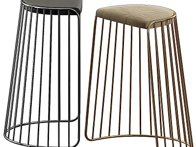 Sleek Black And Brass Metal Frame Bar Stools With Upholstered Seats 3d model