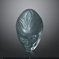 Shiny Blue Textured Human Face Mask Art Sculpture Design
