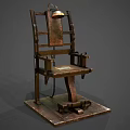 Vintage Electric Chair Featuring Metal Frame Wooden Seat Restraints And Base