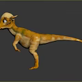 Cute 3D Cartoon Dinosaur Character With Orange Yellow Skin Horns And Big Eyes