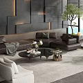 Modern Living Room With Dark Gray Wall Brown L Shaped Sofa And Glass Coffee Table