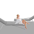 Modern Design Lounge Chair with Metal Frame Light-colored Cushion and Woman Sitting in White Background