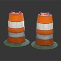 Two Stacked Reflective Orange And White Traffic Cones With Grey Bases On Black Background