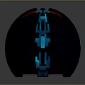 Futuristic Circular Tech Device Featuring Glowing Red Blue Ring And Geometric Patterns