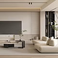 Modern Living Room Interior With Neutral Sofas TV And Coffee Table 3d model