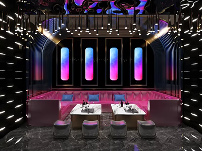 KTV Private Room Interior Design With Neon Lights Sofa Seating And Modern Decor 3d model