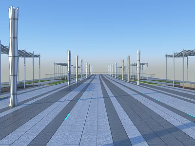 Municipal Road Design Featuring Gray Paving Lanes Street Lamps And Green Strips 3d model