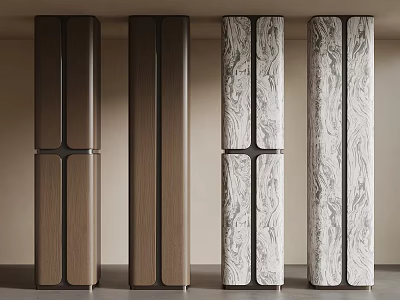 Modern Interior Design Pillars Featuring Wooden And Marble Finishes With Vertical Lines Cross Accents 3d model