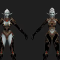 Elven Game And Movie Character With Blue Skin Ornate Black Gold Outfit Red Gem Accents