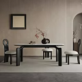 Modern Restaurant Interior With Neutral Beige Walls Wooden Dining Table Black Chairs And Framed Artwork