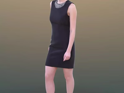 Woman wearing elegant black dress with decorative necklace standing against gradient background 3d model