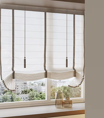 Light Filtering Roman Shades For Window With City View 3d model
