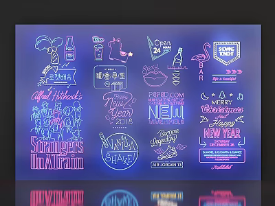 Colorful Neon Decorative Lights With Various Festive And Party Design Elements 3d model