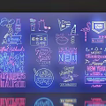 Colorful Neon Decorative Lights With Various Festive And Party Design Elements