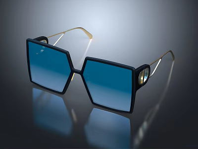Stylish Modern Sunglasses Jewelry With Black Frame Blue Gradient Lens And Gold Accents 3d model