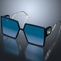 Stylish Modern Sunglasses Jewelry With Black Frame Blue Gradient Lens And Gold Accents