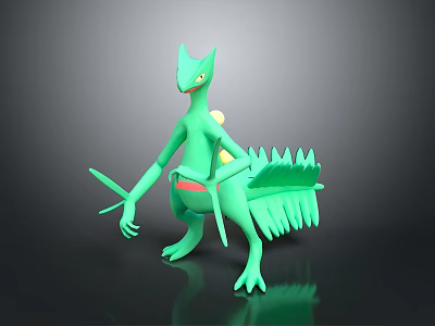 Green Fantasy Creature With Spiked Tail Slender Limbs And 3D Rendered Model 3d model
