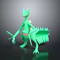 Green Fantasy Creature With Spiked Tail Slender Limbs And 3D Rendered Model 3d model