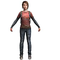 A Woman Wearing Red T-shirt Blue Jeans and Backpack with Long Sleeves and Shoes