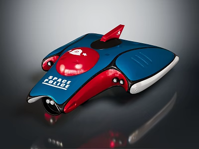Space Patrol Vehicle Model In Blue Red And White With Streamlined Design And Glossy Finish 3d model
