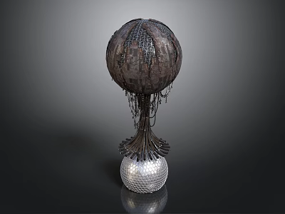 Decorative Spherical Equipment With Woven Texture And Chain Decorations On Silver Base 3d model