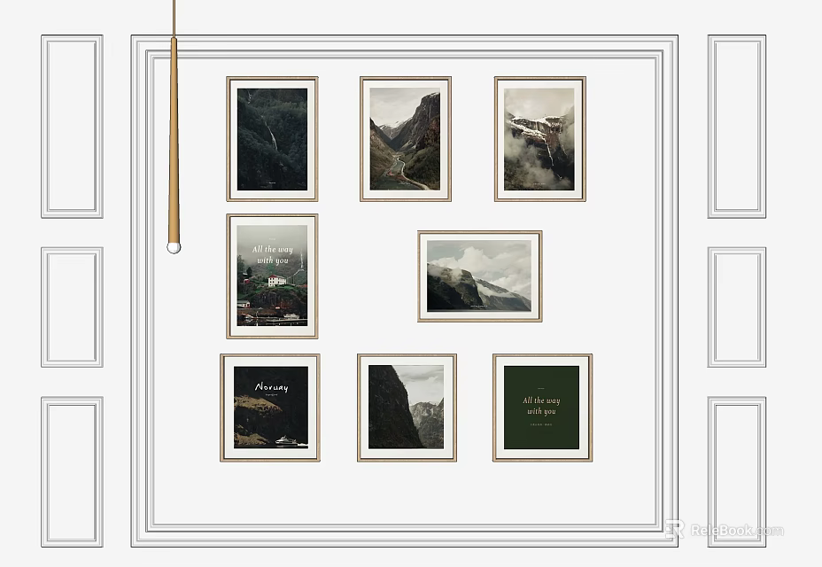 Photo Wall With Multiple Frames Displaying Scenic Mountain And Forest 3d model