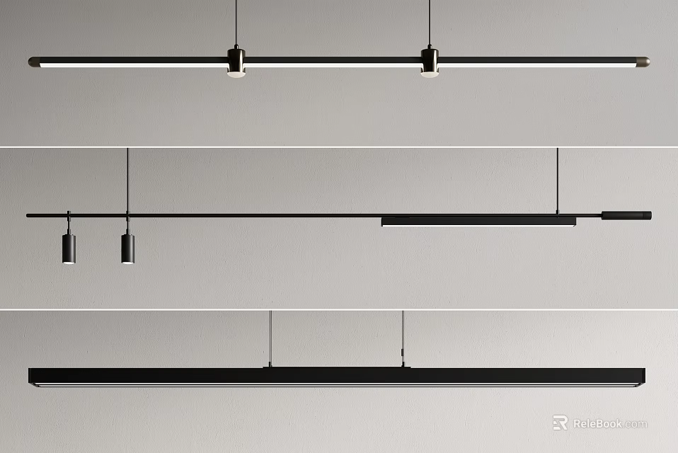 Modern Linear Pendant Lighting Fixtures In Black Metal For Contemporary Home Interior 3d model 