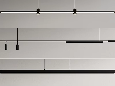 Modern Linear Pendant Lighting Fixtures In Black Metal For Contemporary Home Interior 3d model