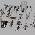 Variety of Fitness Equipment with Treadmill Dumbbells Rowing Machine Weight Bench and Racks