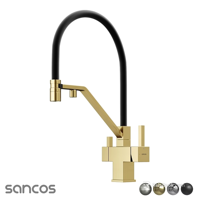 Modern Gold And Black Faucet With Curved Neck And Sleek Contemporary Design 3d model 
