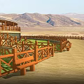 Scenic Road Facilities With Wooden Railings Benches And Green Lawn Platform Near Mountains And Lake