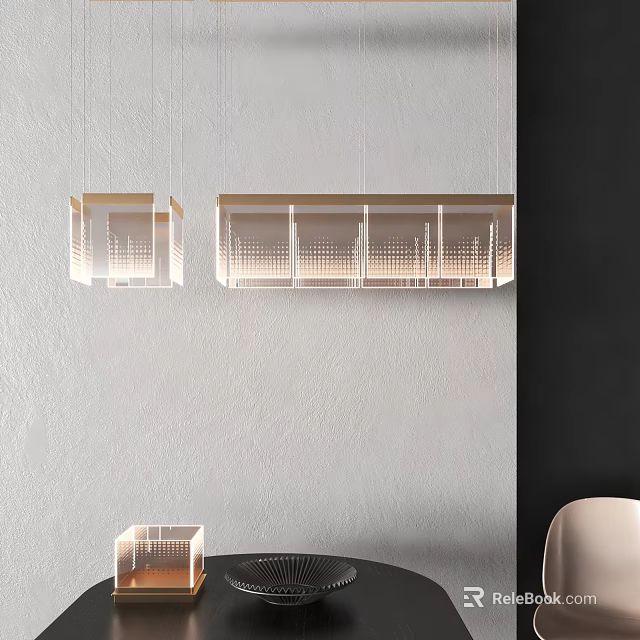 Modern Rectangular Pendant Lights With Grid Pattern For Interior Lighting 3d model 