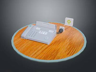 Vintage Desktop Telephone On Wooden Round Table With Power Adapter 3d model