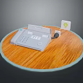 Vintage Desktop Telephone On Wooden Round Table With Power Adapter