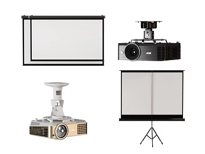 Projection Monitoring Equipment With Ceiling Mounted Projectors And Tripod Screens 3d model