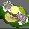 Flower Boat Photo Check in Spot with Pink White Flowers Green Background Moon and Rabbits